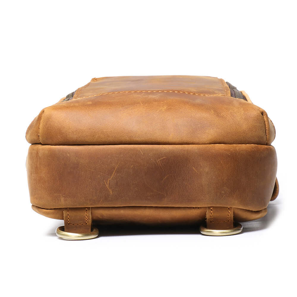 bottom view of men’s genuine leather sling bag