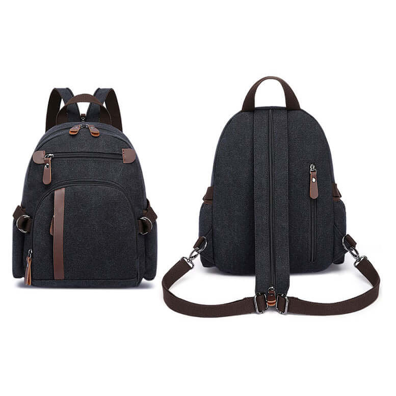 Canvas small-size backpack with multiple compartments