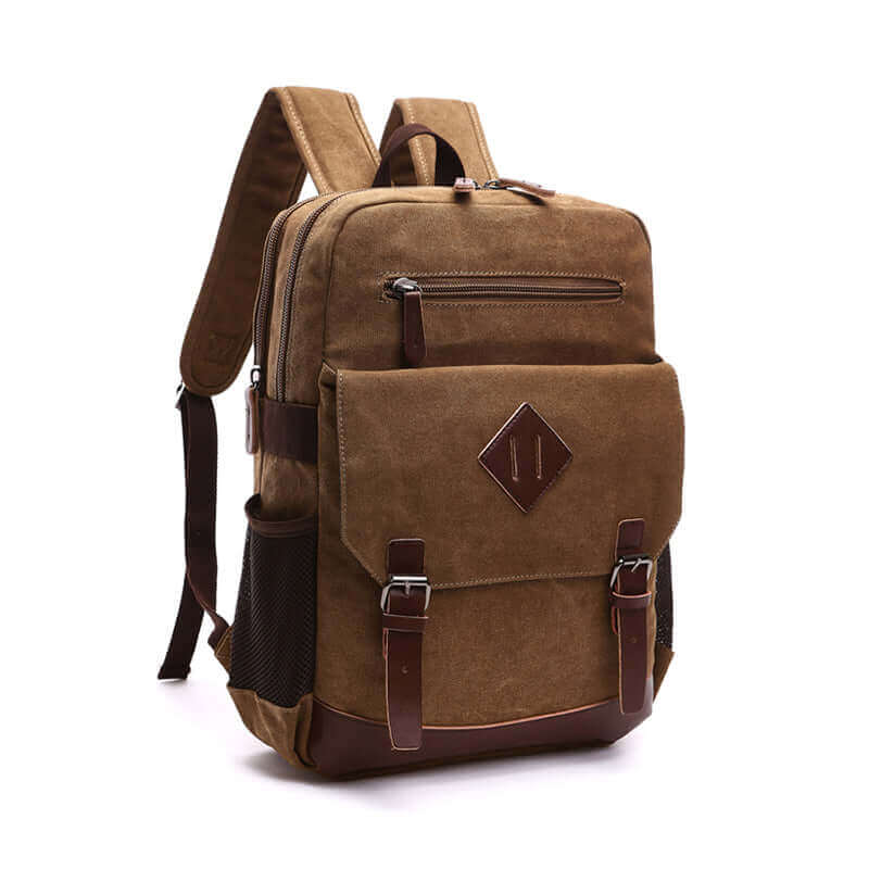 Canvas backpack designed for students with ample space and sturdy build.