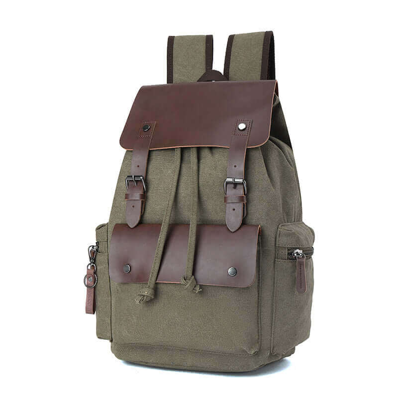 Canvas backpack with a built-in compartment that easily fits a 14-inch laptop, combining vintage design with modern functionality.