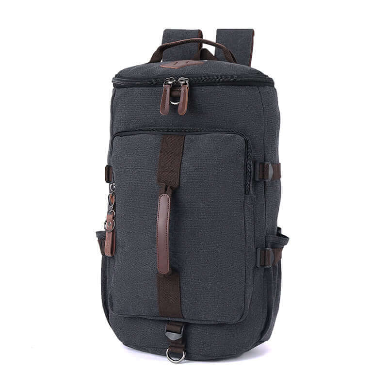 Canvas backpack featuring a secure zipper top for easy access.