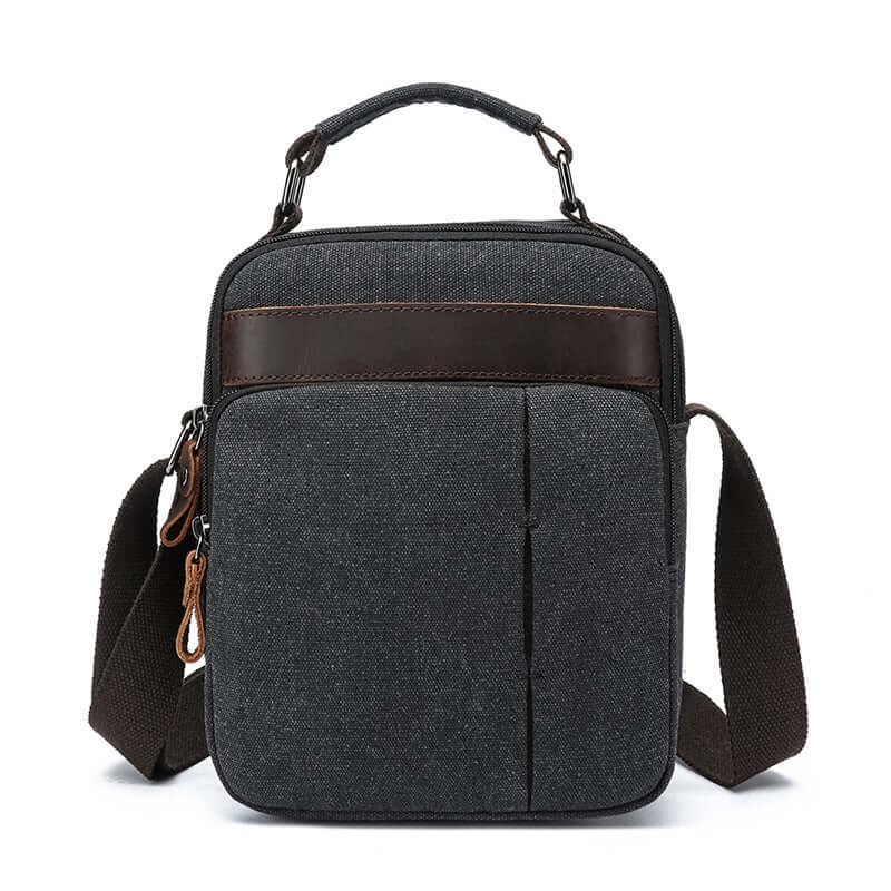 Black canvas crossbody bag front view