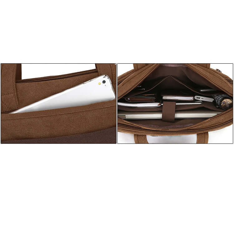 Interior details of a canvas handbag