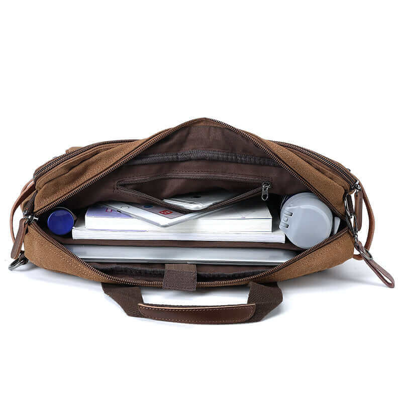 The internal structure of the canvas shoulder bag