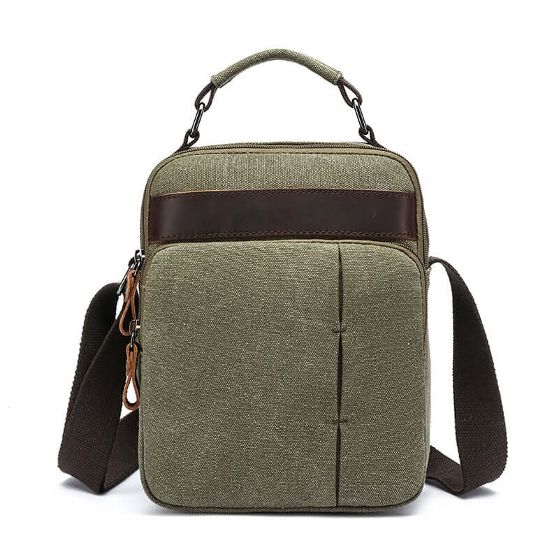 Green canvas crossbody bag front view