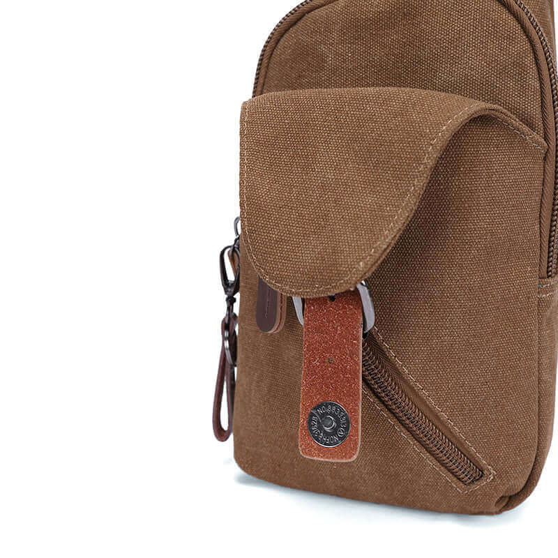 Details of the canvas crossbody bag.