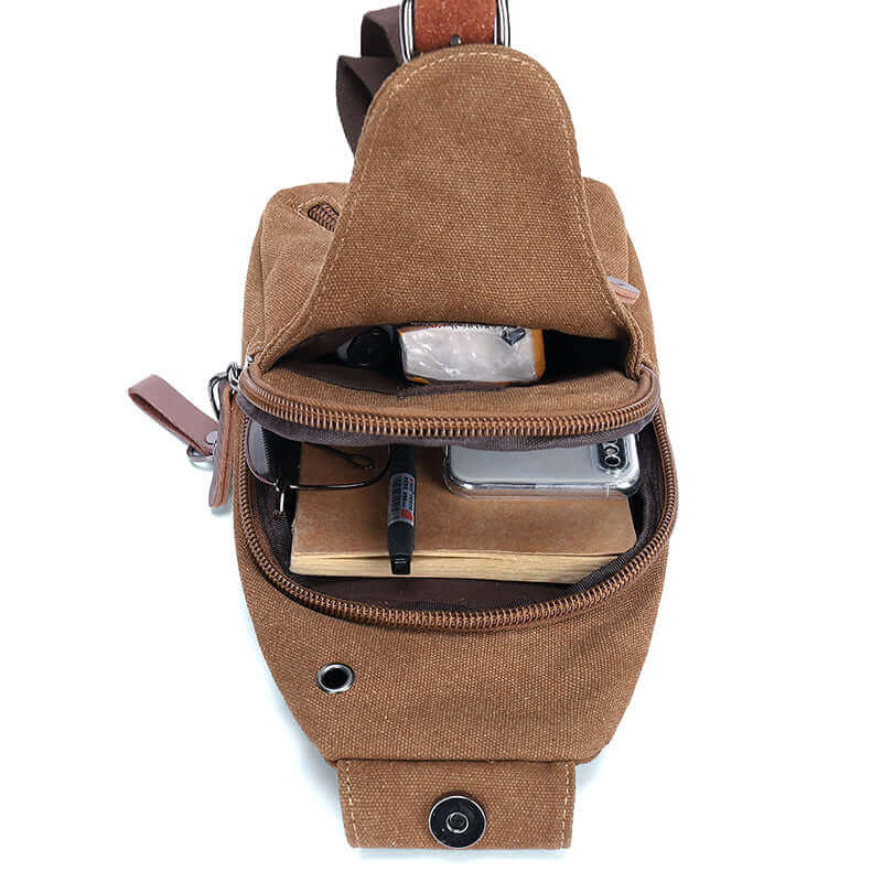Internal structure of the canvas crossbody sling bag.