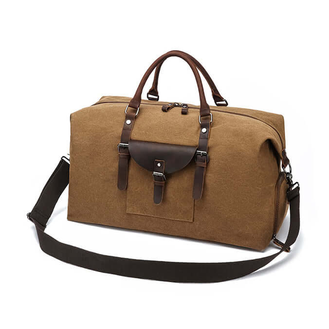 Coffee duffel bag with leather straps