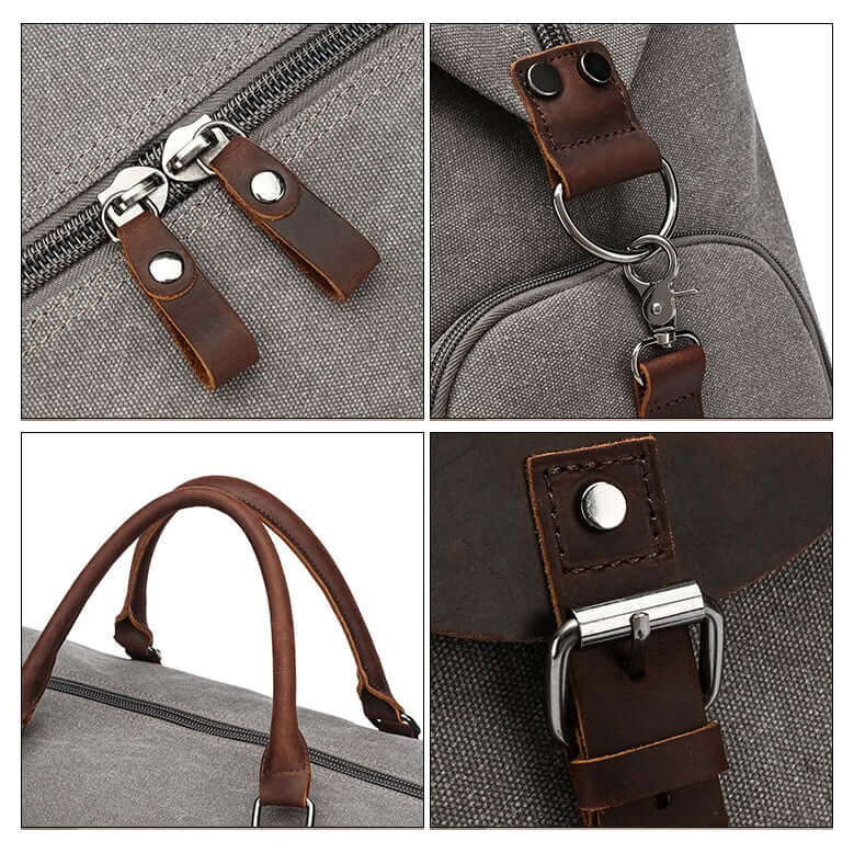 Grey canvas bag with leather details