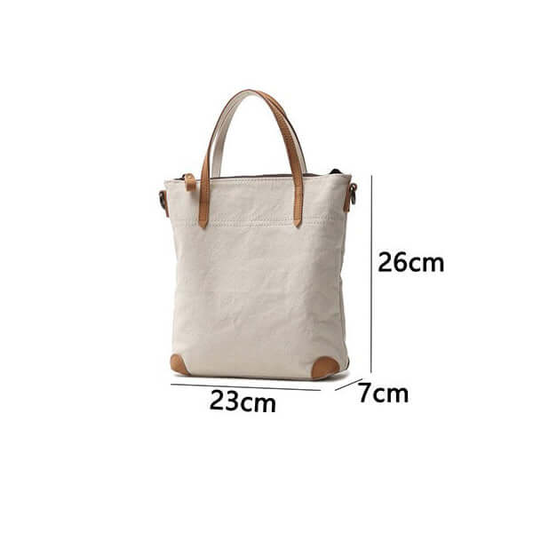Canvas handbag size 26 × 23 × 7 cm displayed