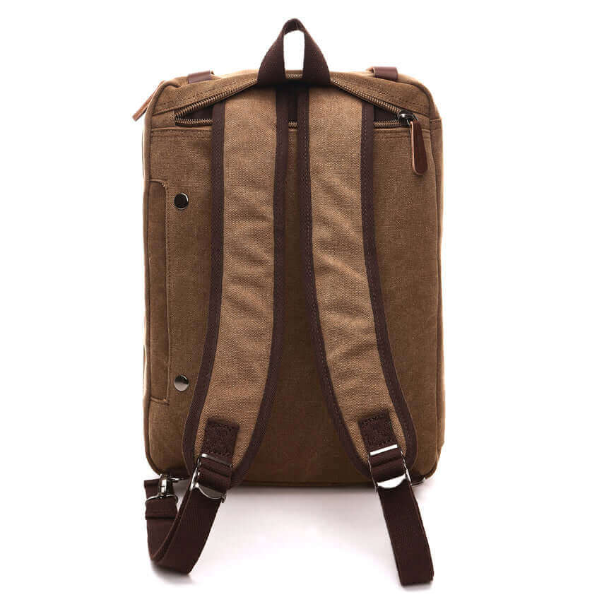 Back view of canvas laptop bag backpack