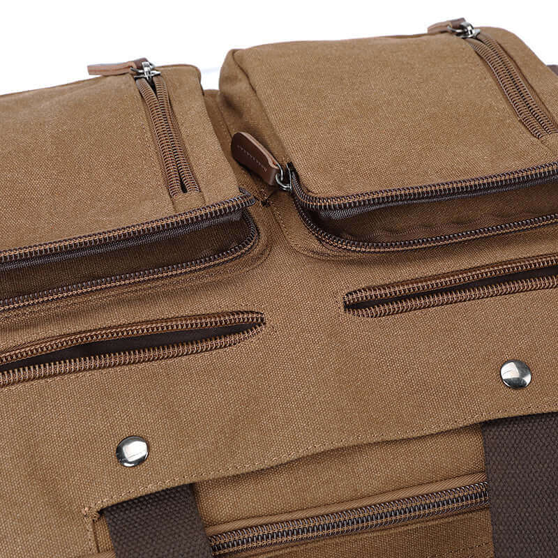 Details of the canvas laptop bag