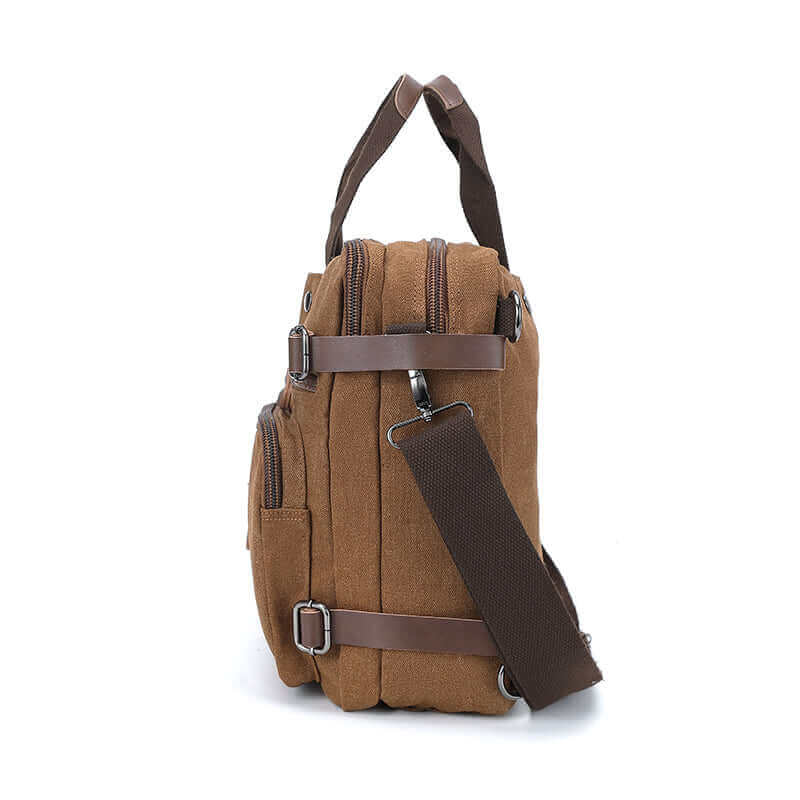 Side view of canvas laptop bag
