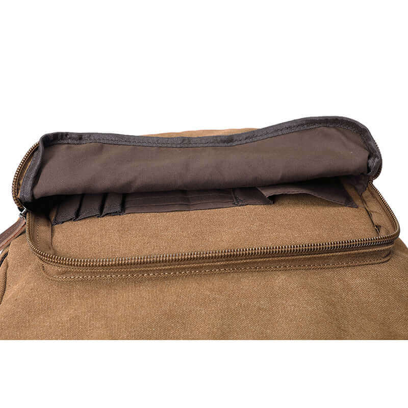 Details of the canvas laptop crossbody bag.