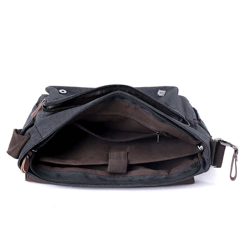 Internal structure of the canvas laptop crossbody bag.