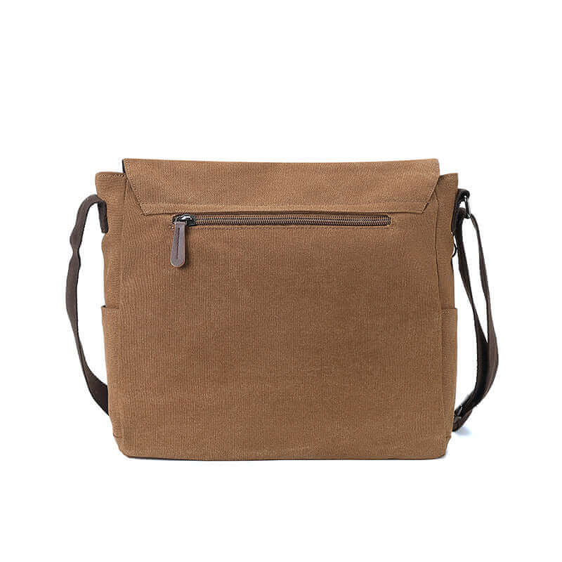 Back view of the canvas laptop shoulder bag.
