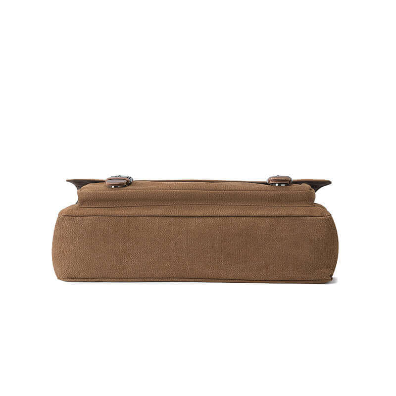 Bottom view of the canvas messenger shoulder bag.