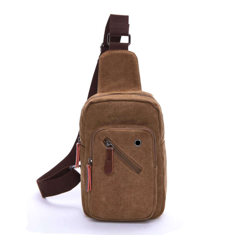 Canvas Sling Bag dimensions in coffee color, ideal for work and travel.