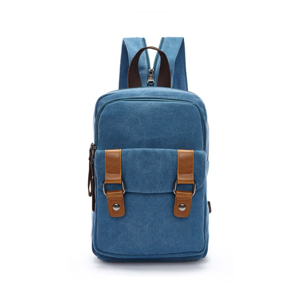Lightweight canvas backpack worn as crossbody sling