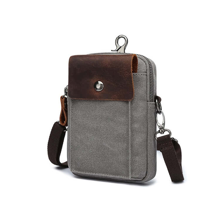 Grey canvas crossbody bag for men and women