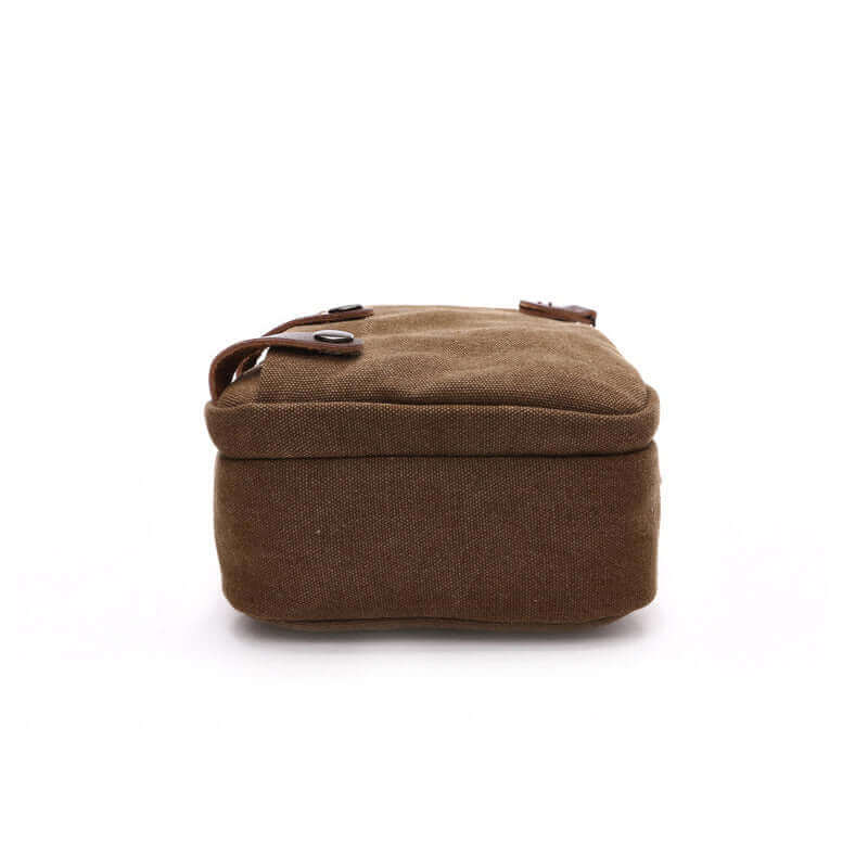 Bottom view of the canvas small side bag.