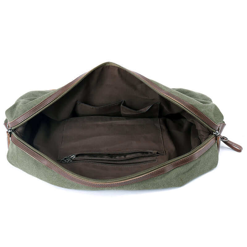 Interior view of the canvas luggage bag.