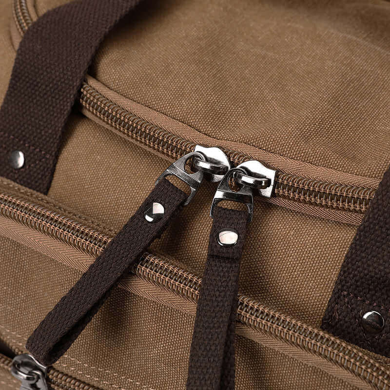 Details of the canvas luggage bag.