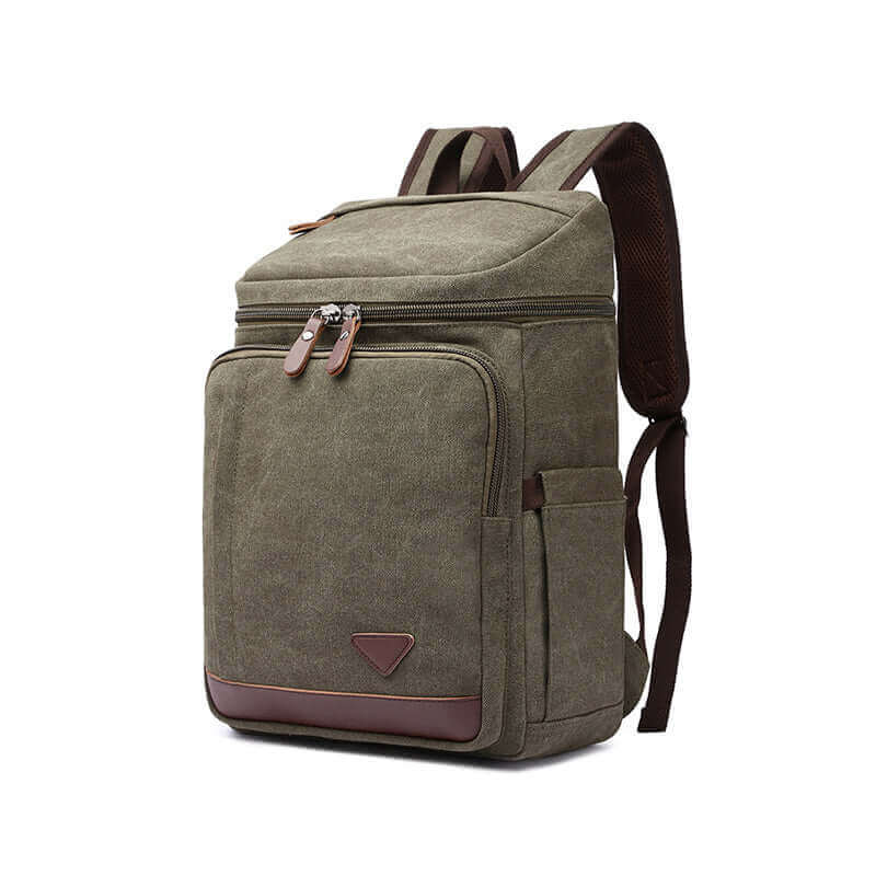 Casual green canvas backpack with 20L capacity, perfect for school and work.