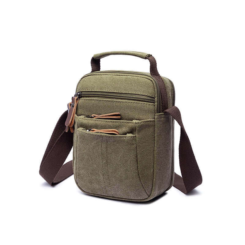 Casual canvas bag with multiple compartments, offering practical storage for essentials.