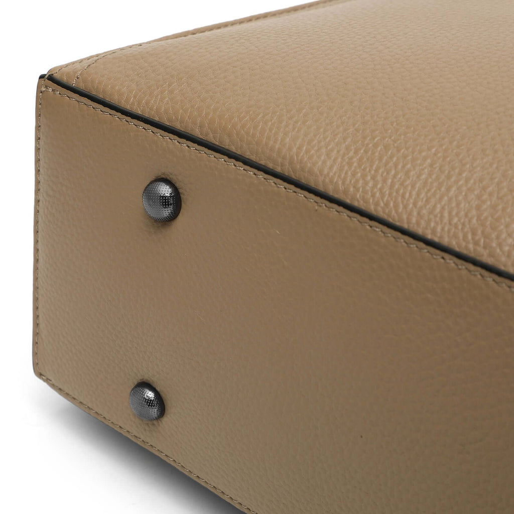 Close-up of a leather tote bag