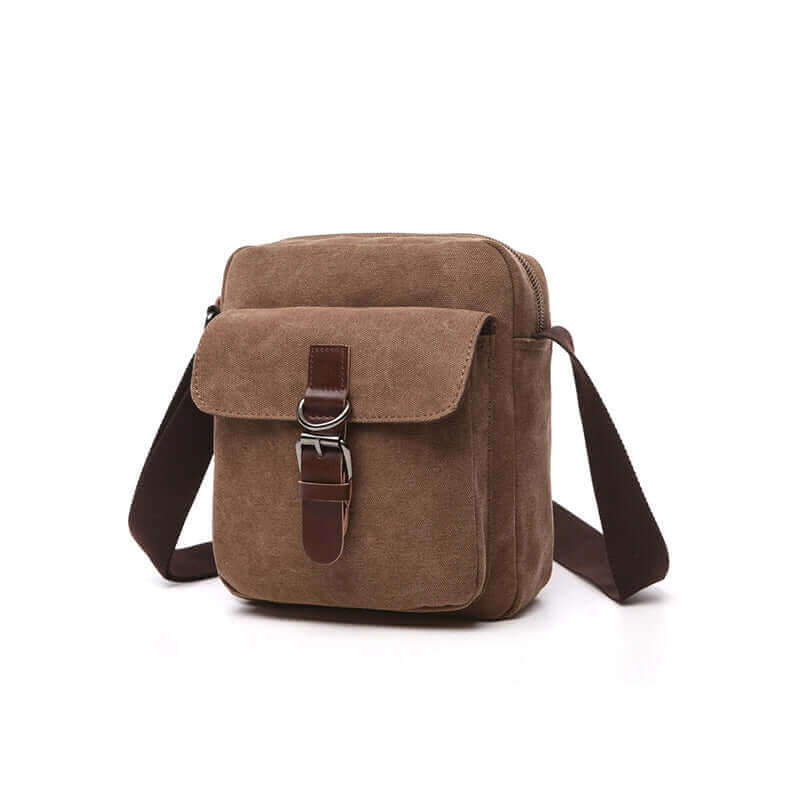 Coffee canvas crossbody bag for casual outings.