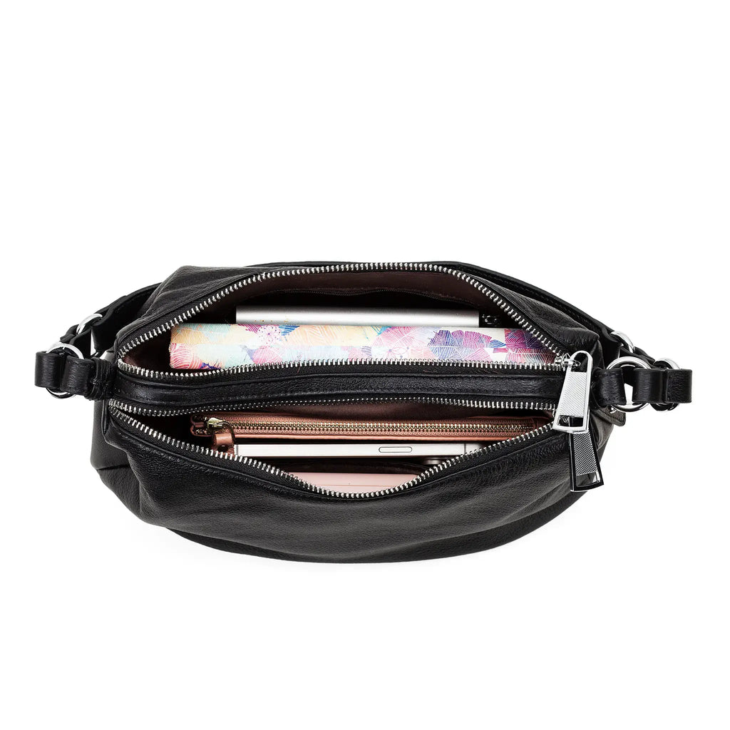Compact leather bag with multiple compartments