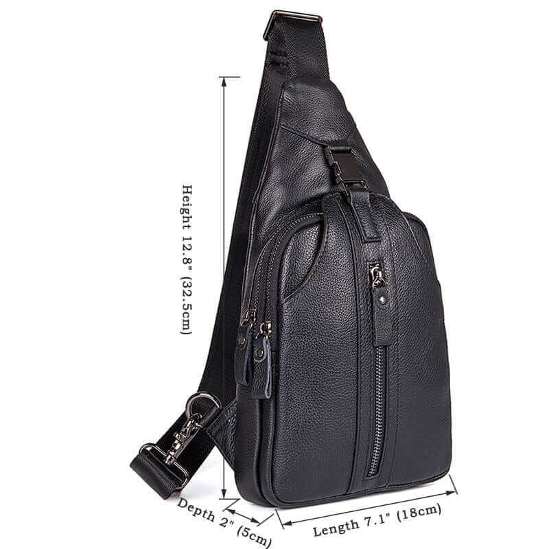 Compact leather chest bag with a practical design for daily use.