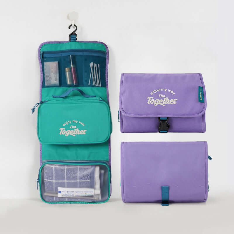 Compact toiletry bag with organized compartments