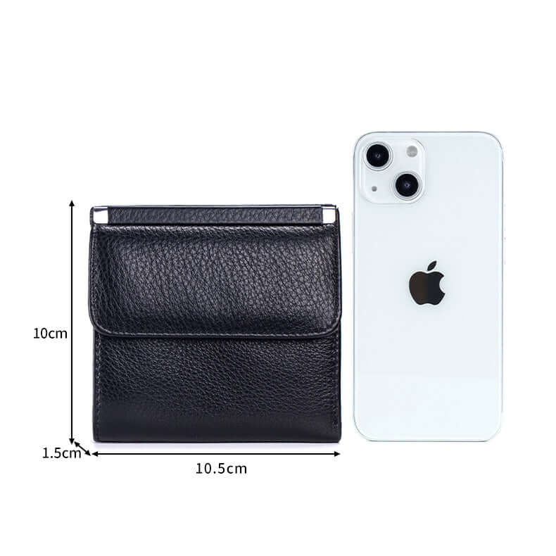 Leather wallet showing slim compact size