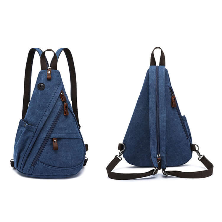 Three-way convertible sling bag worn crossbody and backpack