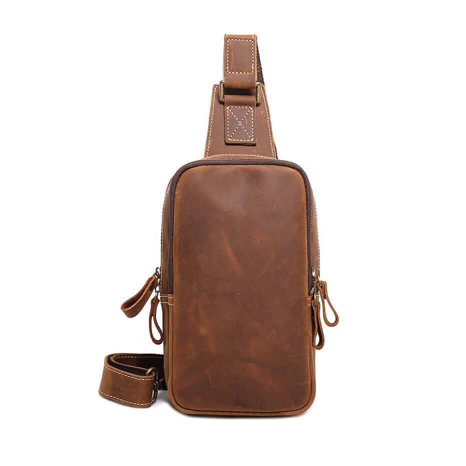 Unisex crazy horse leather sling bag with adjustable strap
