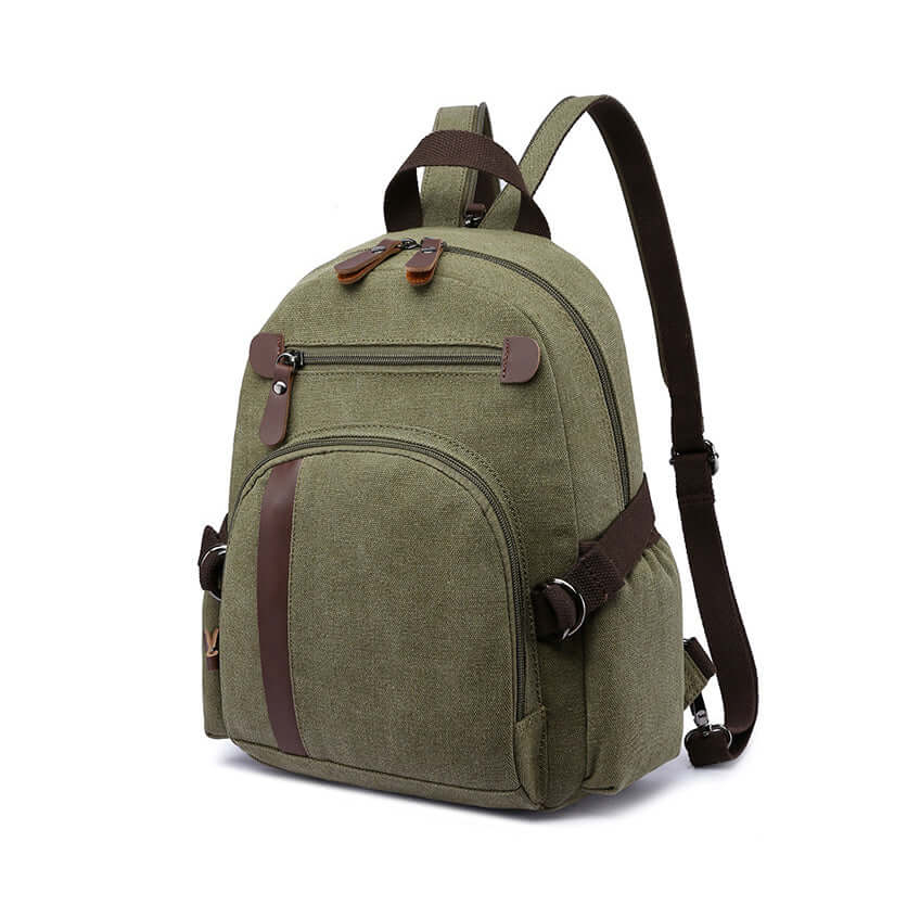 Crossbody sling backpack in green canvas, small and lightweight