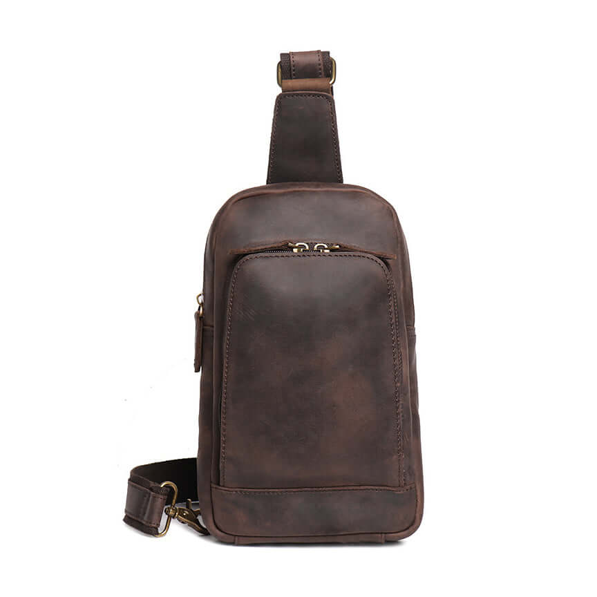 Vintage style dark brown leather sling bag