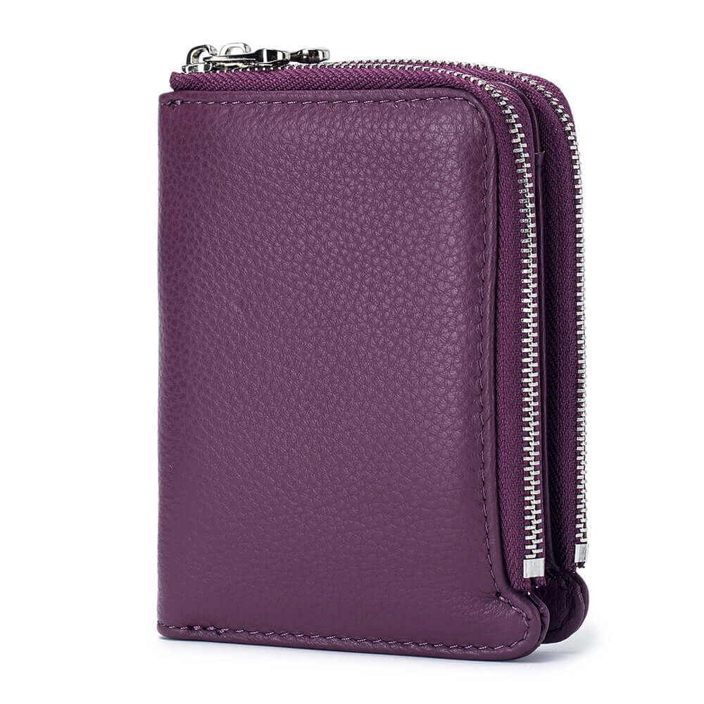 Women's double-zip genuine leather wallet - front view