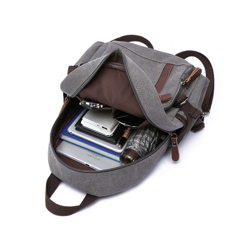 Dual-use canvas bag as backpack and sling bag
