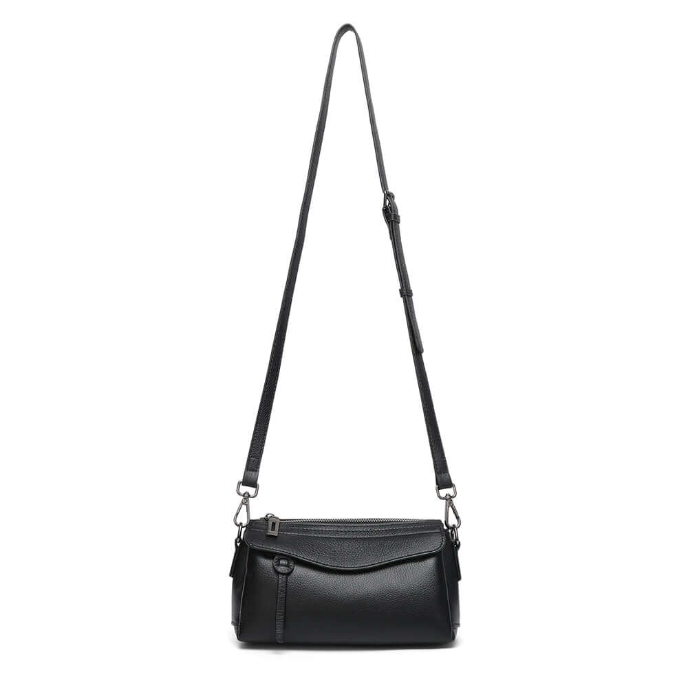 Women’s leather crossbody bag with adjustable long strap in black