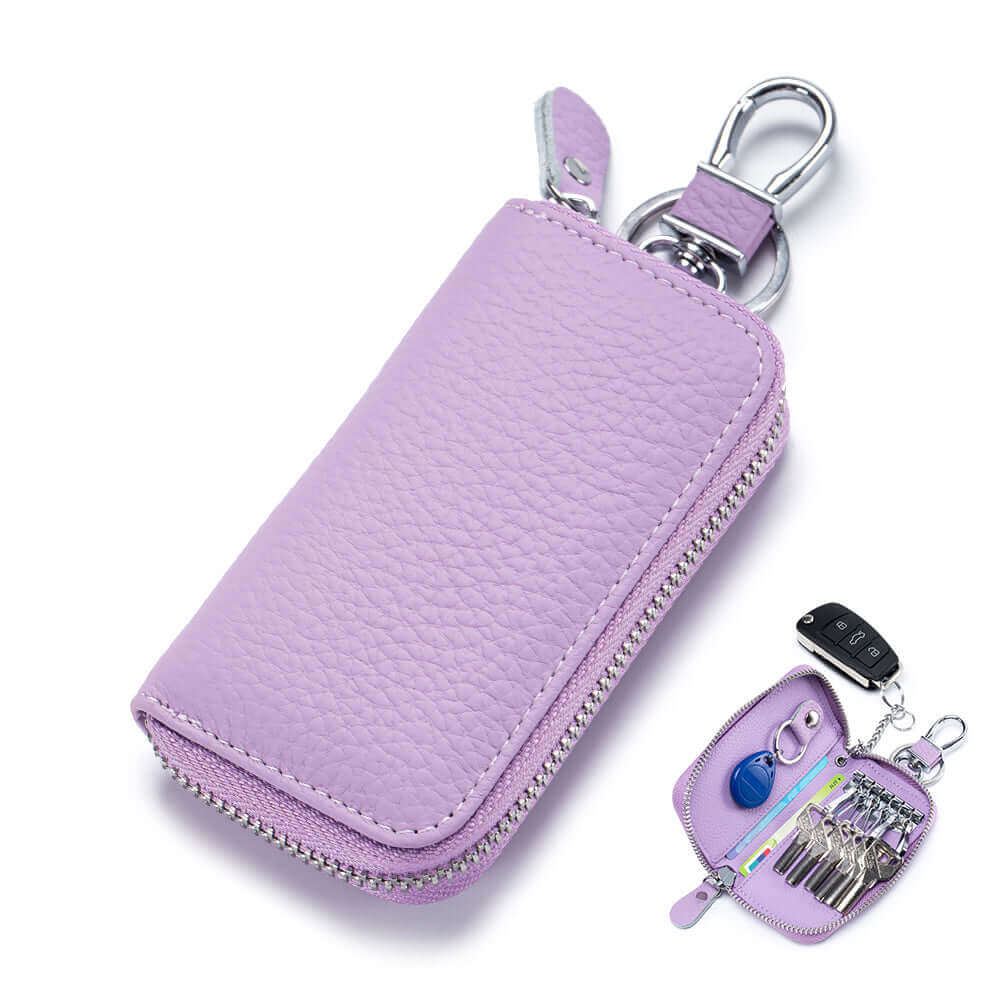 Elegant leather key holder wallet in purple.