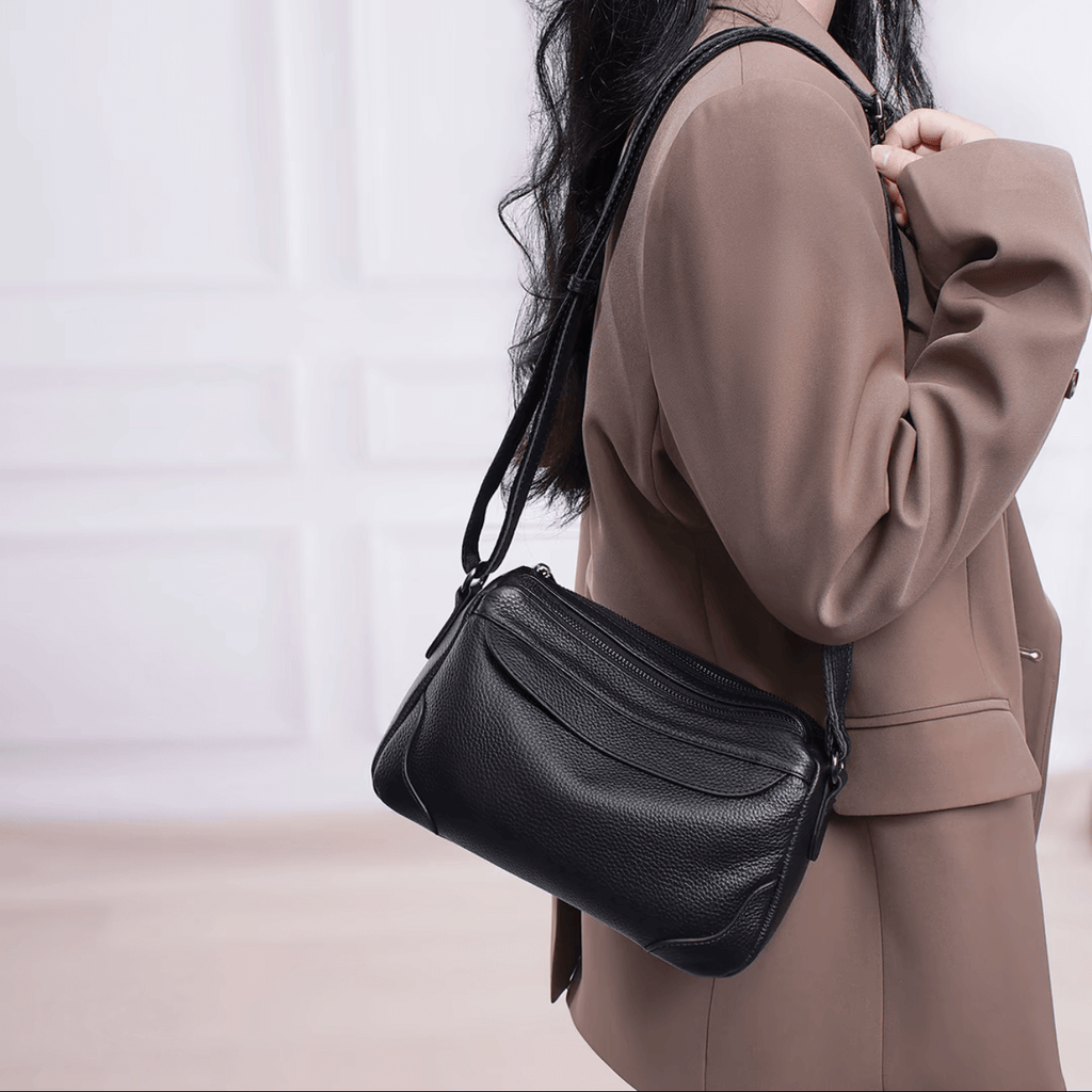 Everyday small leather crossbody bag for women in black