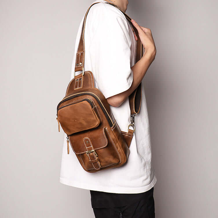 Everyday leather sling bag for men