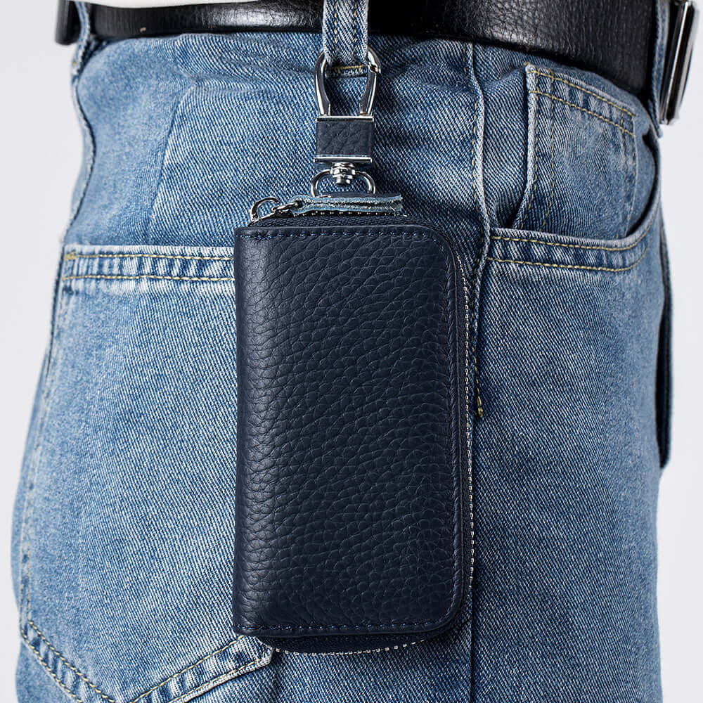 Genuine leather key holder wallet with card slots.