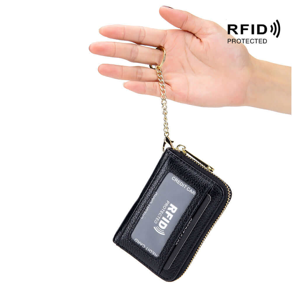 RFID blocking card wallet in genuine leather.