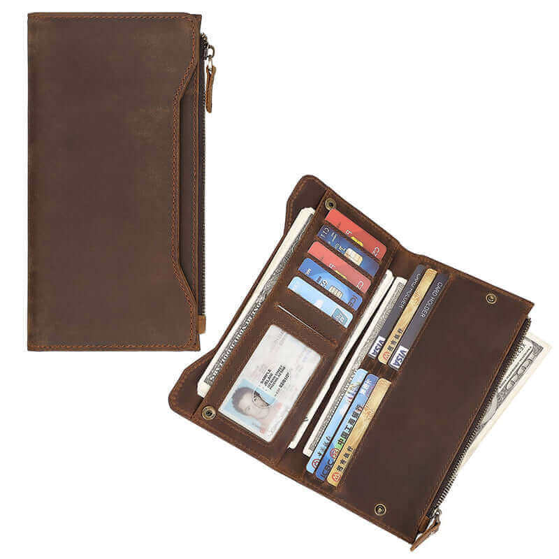 Cash compartments inside leather wallet