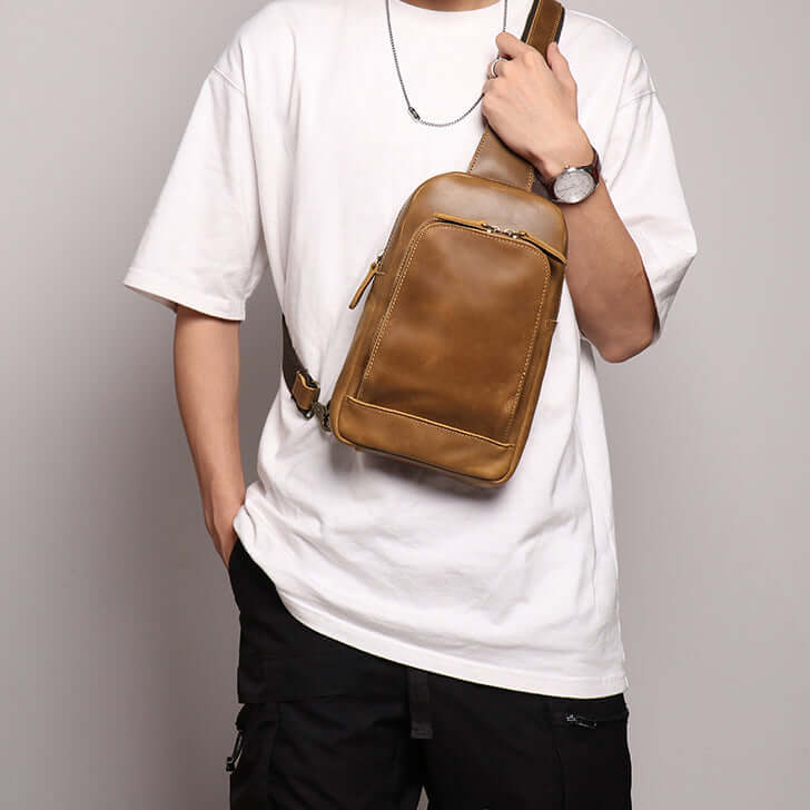 Compact genuine leather chest bag
