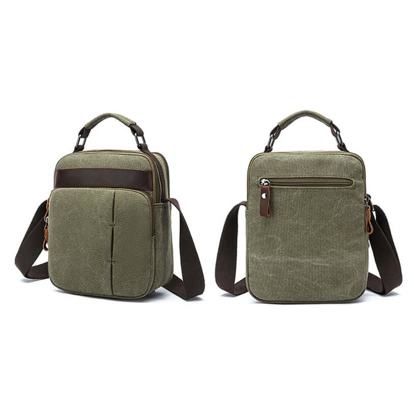 Green crossbody bag with brown straps